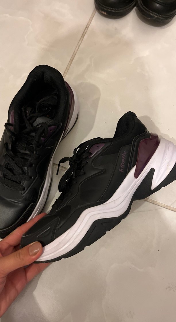 Siyah Bağcıklı yüksek taban Kadın Spor Ayakkabı - Görsel 2