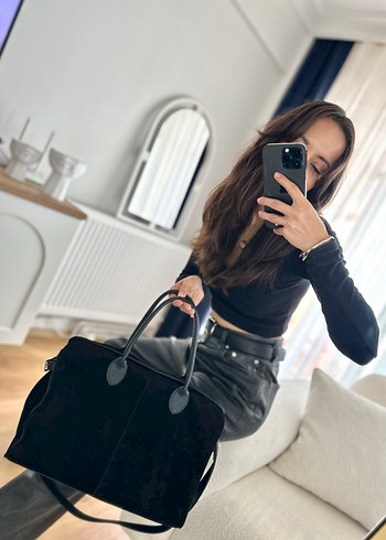 Siyah Süet Tokalı Kadın Çanta - Görsel 2