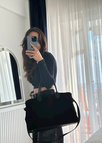 Siyah Süet Tokalı Kadın Çanta - Görsel 3