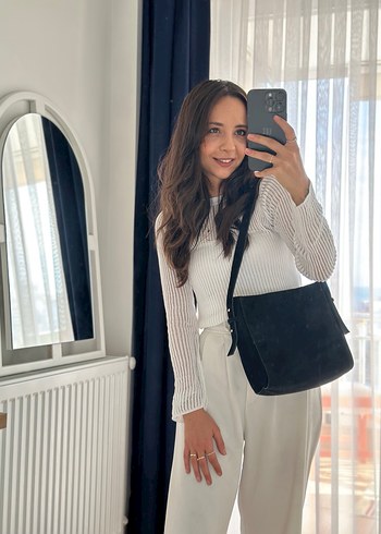 Siyah Süet Kadın Omuz Çantası - Görsel 5