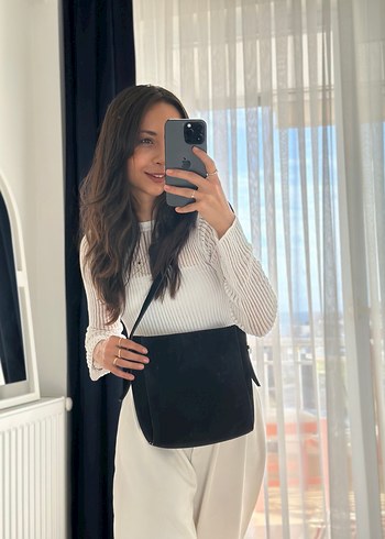 Siyah Süet Kadın Omuz Çantası - Görsel 4