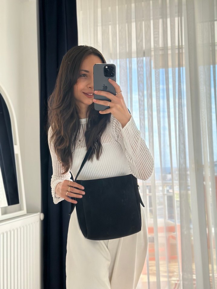 Siyah Süet Kadın Omuz Çantası - Görsel 4