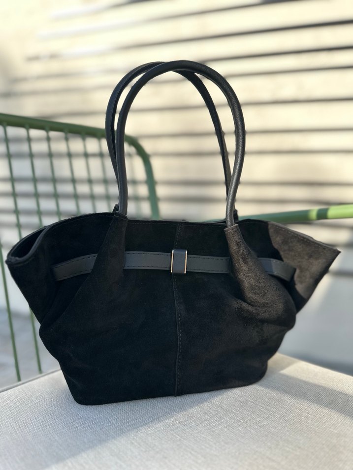 Siyah gerçek Süet Kemer Detaylı Kadın Çanta - Görsel 2