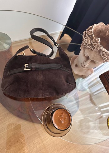 Kahverengi Süet Tokalı Kadın Omuz Çantası - Görsel 3