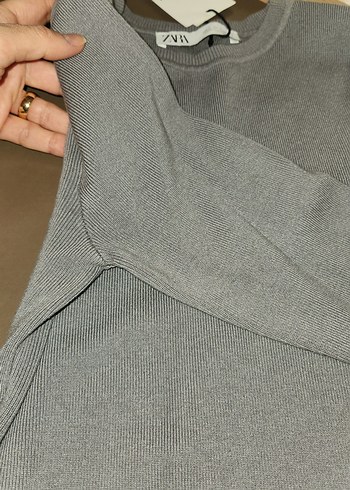 Gri Kadın İnce Örgü Kısa Kazak zara marka - Görsel 10