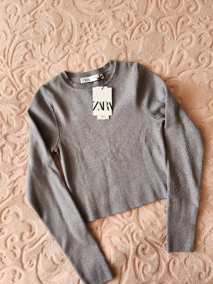 Gri Kadın İnce Örgü Kısa Kazak zara marka - Görsel 2