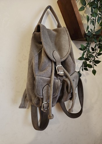 Gri Süet Kadın Sırt Çantası - Görsel 10