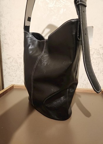 Siyah Deri Tokalı Kadın Çanta pull bear - Görsel 6