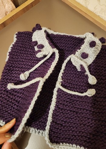 Mor Bohem Tarz Örgü Kolsuz Kız Yeleği - Görsel 8