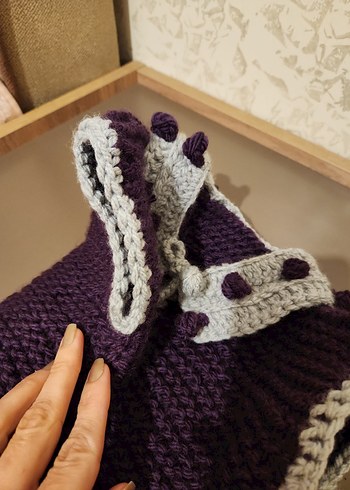 Mor Bohem Tarz Örgü Kolsuz Kız Yeleği - Görsel 2