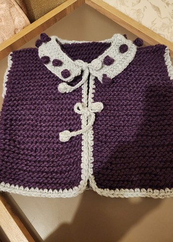 Mor Bohem Tarz Örgü Kolsuz Kız Yeleği - Görsel 4