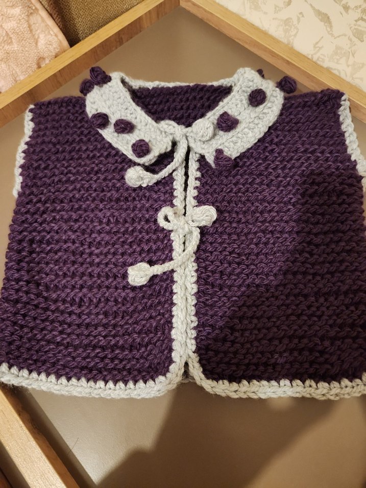 Mor Bohem Tarz Örgü Kolsuz Kız Yeleği - Görsel 4