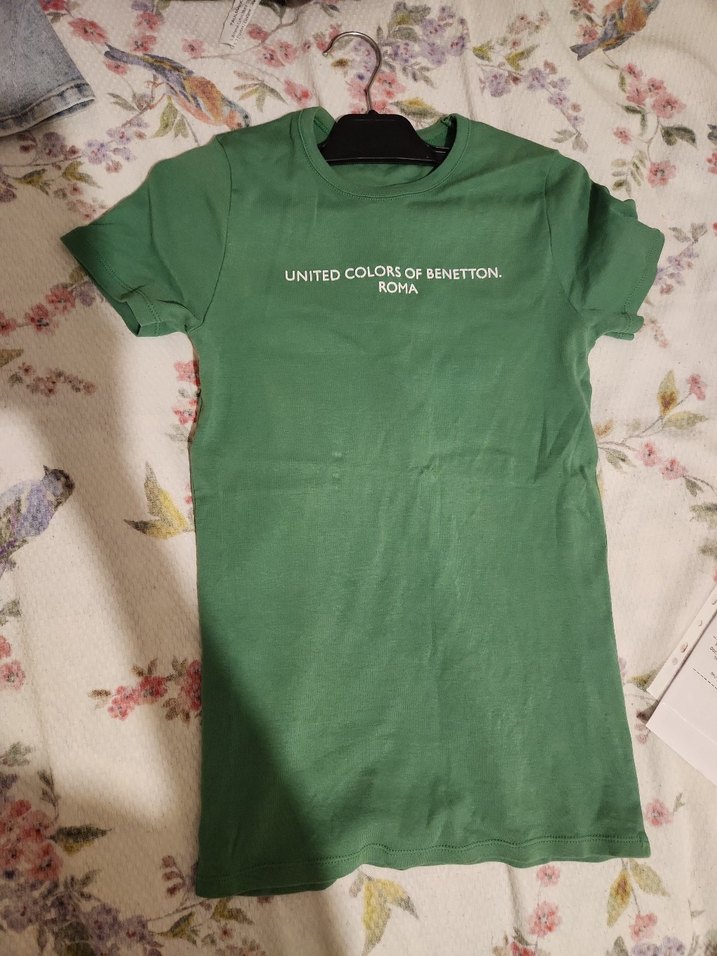 benetton Yeşil Kısa Kollu Pamuklu Tişört - Görsel 5