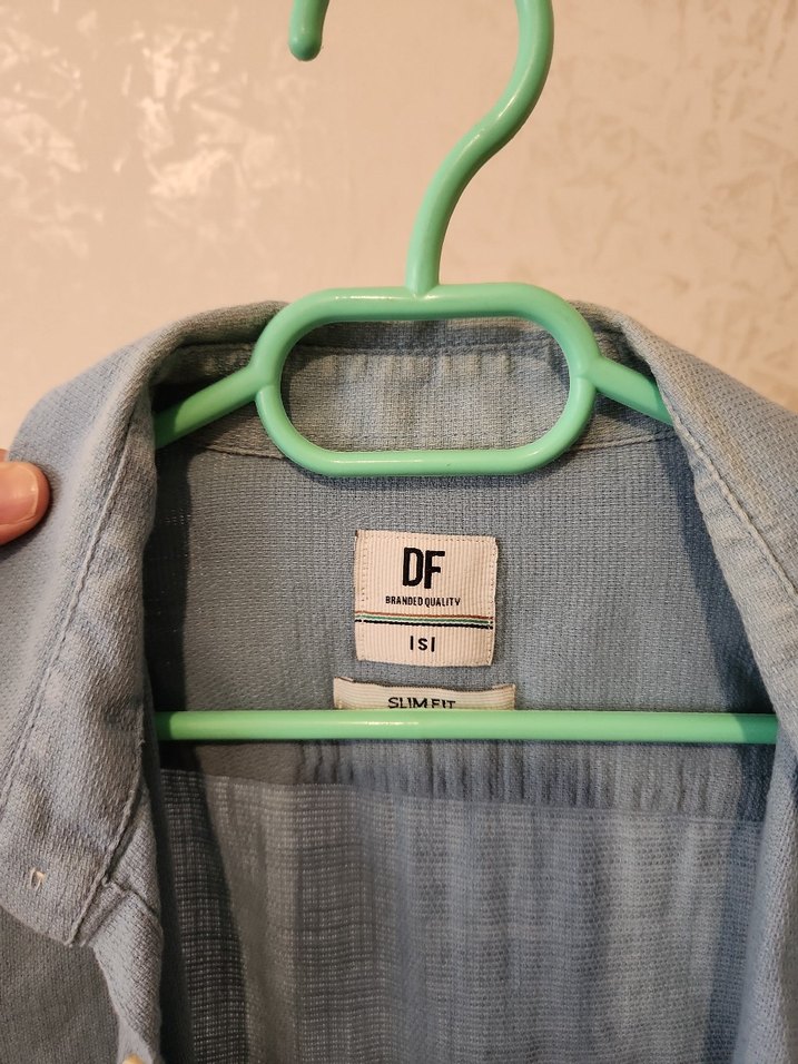 mavi Keten Erkek Gömlek, Düğmeli, Rahat Kesim - Görsel 5