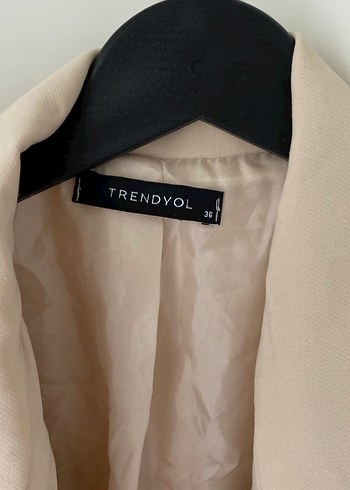 Bej Düğmeli Keten Midi Kadın Blazer Ceket - Görsel 2