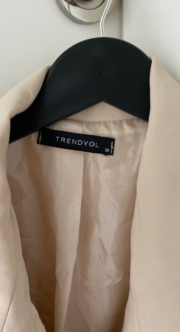 Bej Düğmeli Keten Midi Kadın Blazer Ceket - Görsel 2