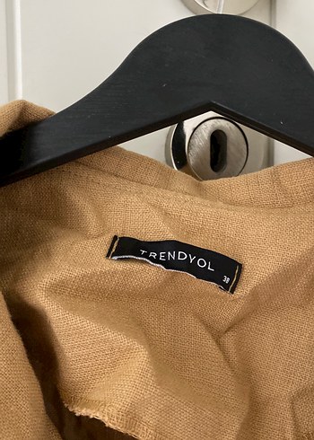 Bej Düğmeli Keten Midi Trençkot - Görsel 2