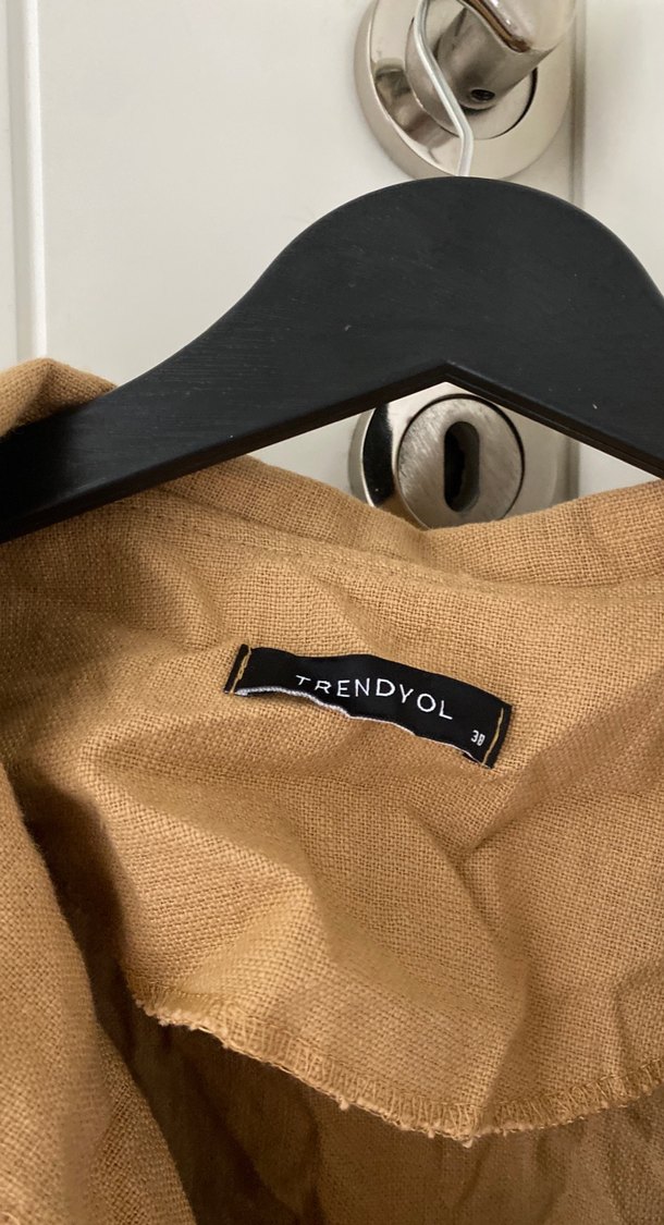 Bej Düğmeli Keten Midi Trençkot - Görsel 2