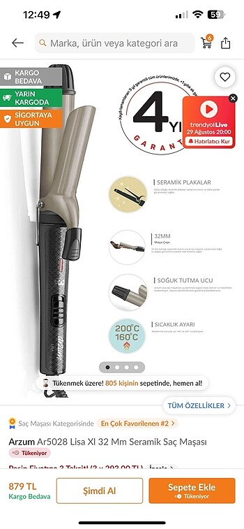 Arzum 32mm maşa