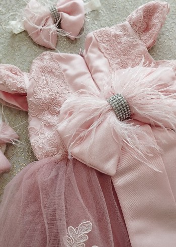 Diğer Dantel Detaylı Pembe Kız Bebek elbisesi