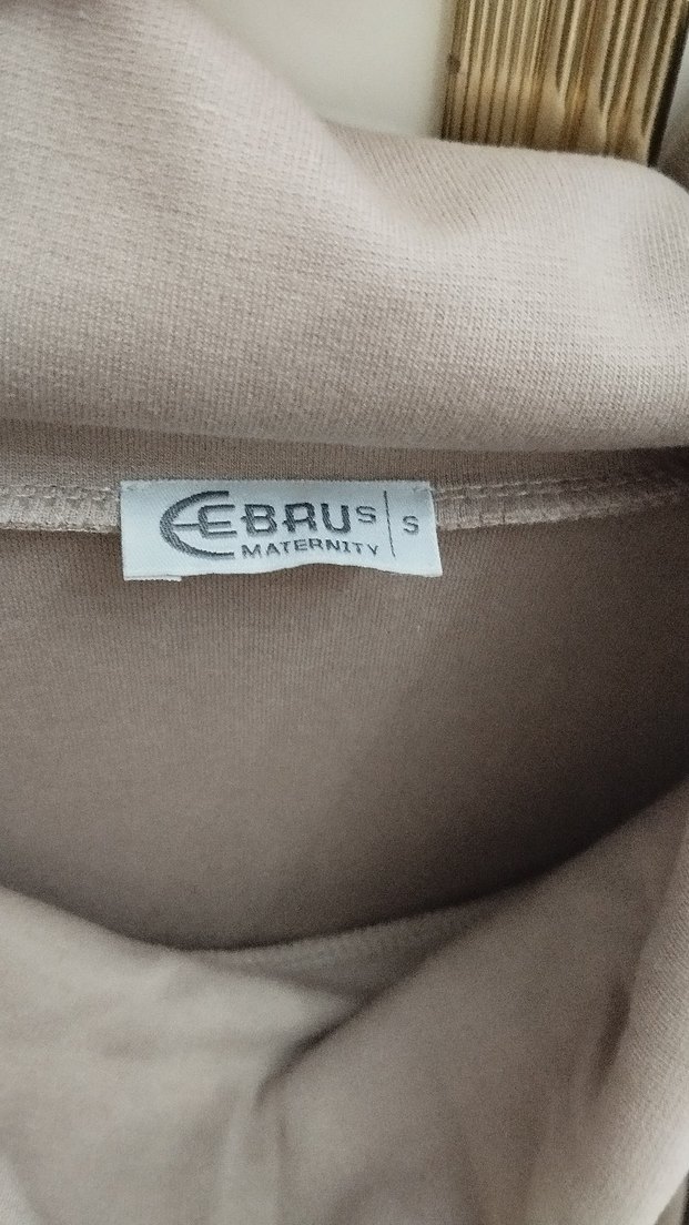 Bej Dökümlü Yüksek Yakalı Hamile  elbisesi - Görsel 2