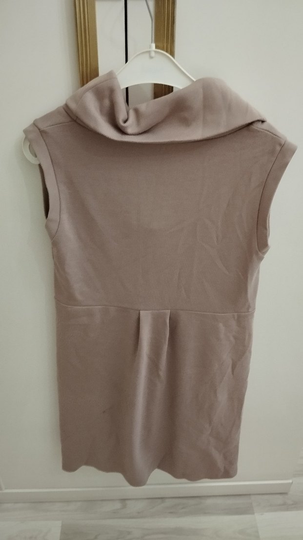 Bej Dökümlü Yüksek Yakalı Hamile  elbisesi - Görsel 3