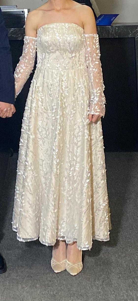 Straplez Beyaz A Kesim Uzun nişanlık - Görsel 2