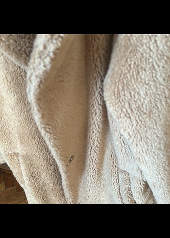 Bej Kadın Midi Boy Peluş Kaban - Görsel 3