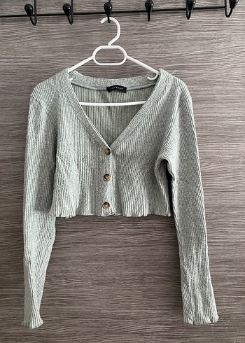 Mint yeşili Düğmeli V Yaka Kadın Hırka