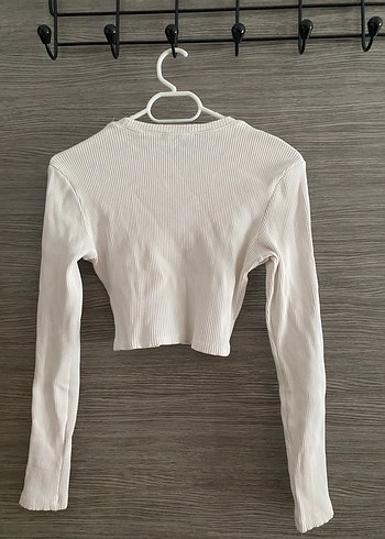 s Beden Kadın Beyaz Uzun Kollu Crop Top