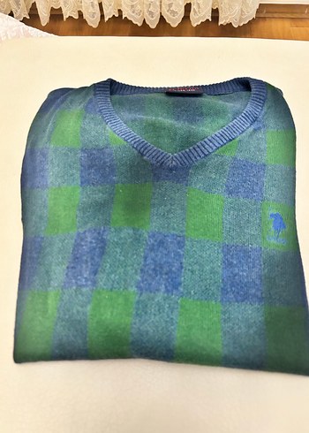 Erkek Renkli Kareli V Yaka Triko Kazak - Görsel 2