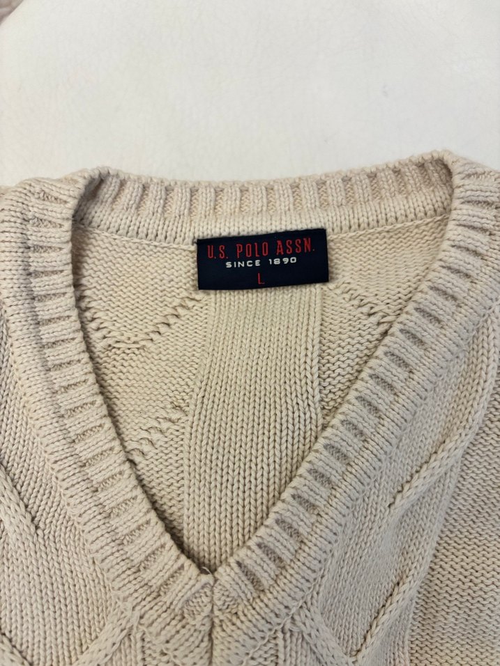 Erkek krem Örgü Kolsuz Triko - Görsel 2