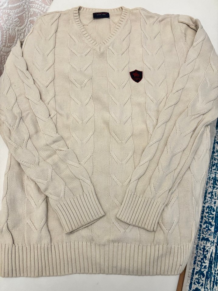 Erkek krem Örgü Kolsuz Triko - Görsel 3