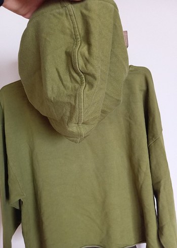 Kadın Haki Kapüşonlu Rahat Kesim Sweatshirt - Görsel 5