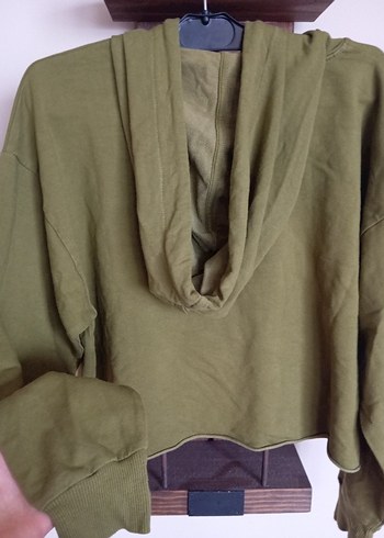 Kadın Haki Kapüşonlu Rahat Kesim Sweatshirt - Görsel 4