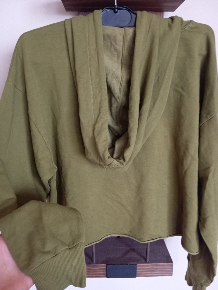 Kadın Haki Kapüşonlu Rahat Kesim Sweatshirt - Görsel 4