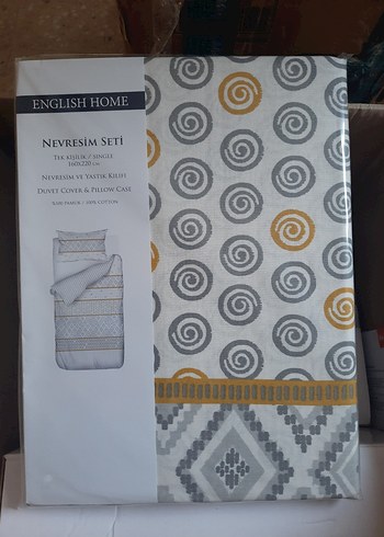 English Home Gri Desenli Nevresim Seti