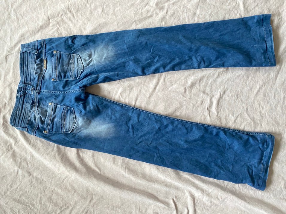 Düğmeli Mavi Bol Kesim Kadın Kot Pantolon - Görsel 5