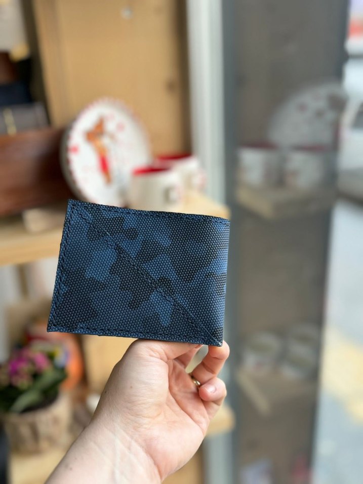 1. Sınıf Deri ile Üretilmiş Koyu Mavi Kamuflaj Erkek Cüzdan - Görsel 2