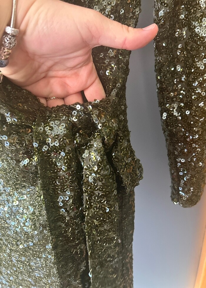 Payet yeşil elbise - Görsel 4