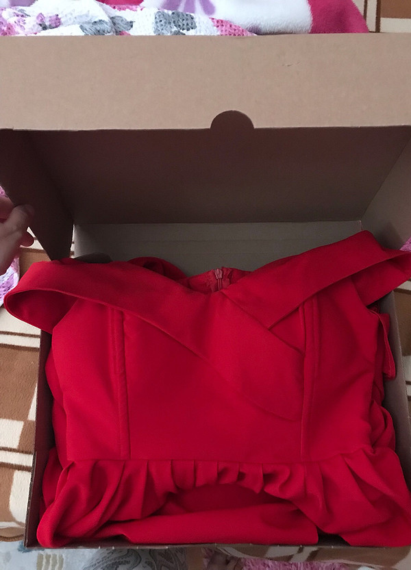 Kırmızı kayık yaka abiye - Görsel 2