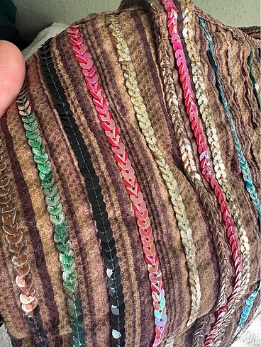 Beden kahverengi Renk Pullu y2k vintage bez baget çanta
