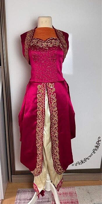 Şalvarlı yelekli bindallı kaftan kınalık