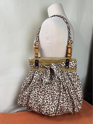 Leopar desenli vintage kol çantası