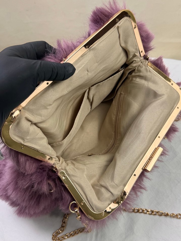 Vintage peluş klipsli çapraz çanta - Görsel 5