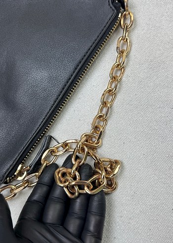 Mango y2k Zincir askılı Siyah Deri baget Çanta - Görsel 4