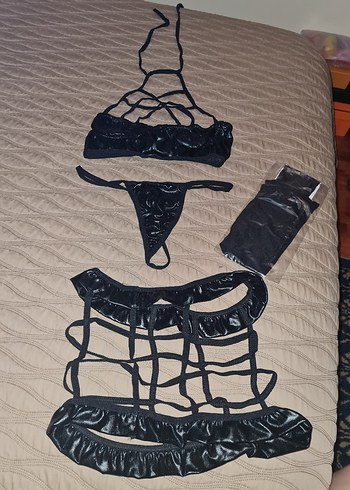 Diğer Kadın Deri Siyah Gotik Halter Büstiyer