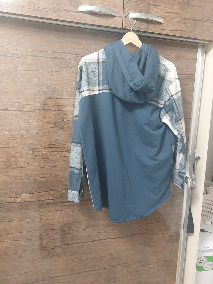 Gri Ekose Düğmeli Kadın Gömlek - Görsel 5