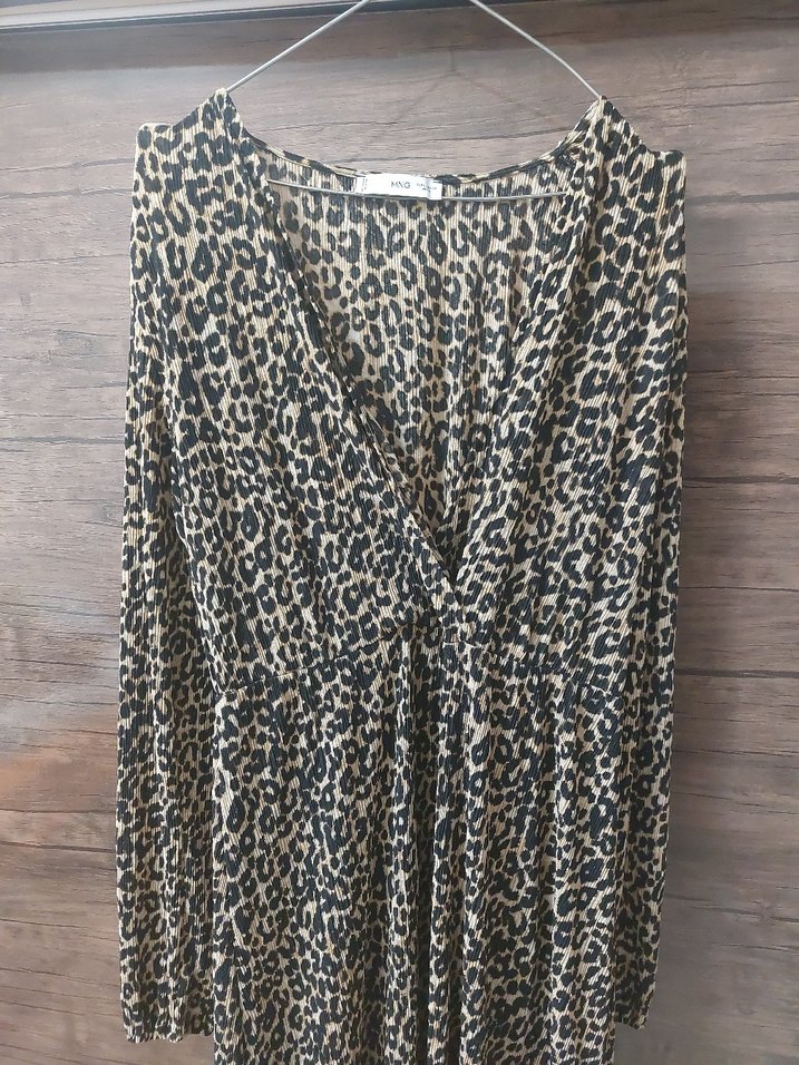 Leopar Desenli Uzun Kollu Drapeli Kadın Elbise - Görsel 2