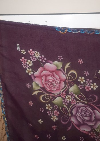 Dantel Detaylı Mor Bohem Kadın Fular - Görsel 5